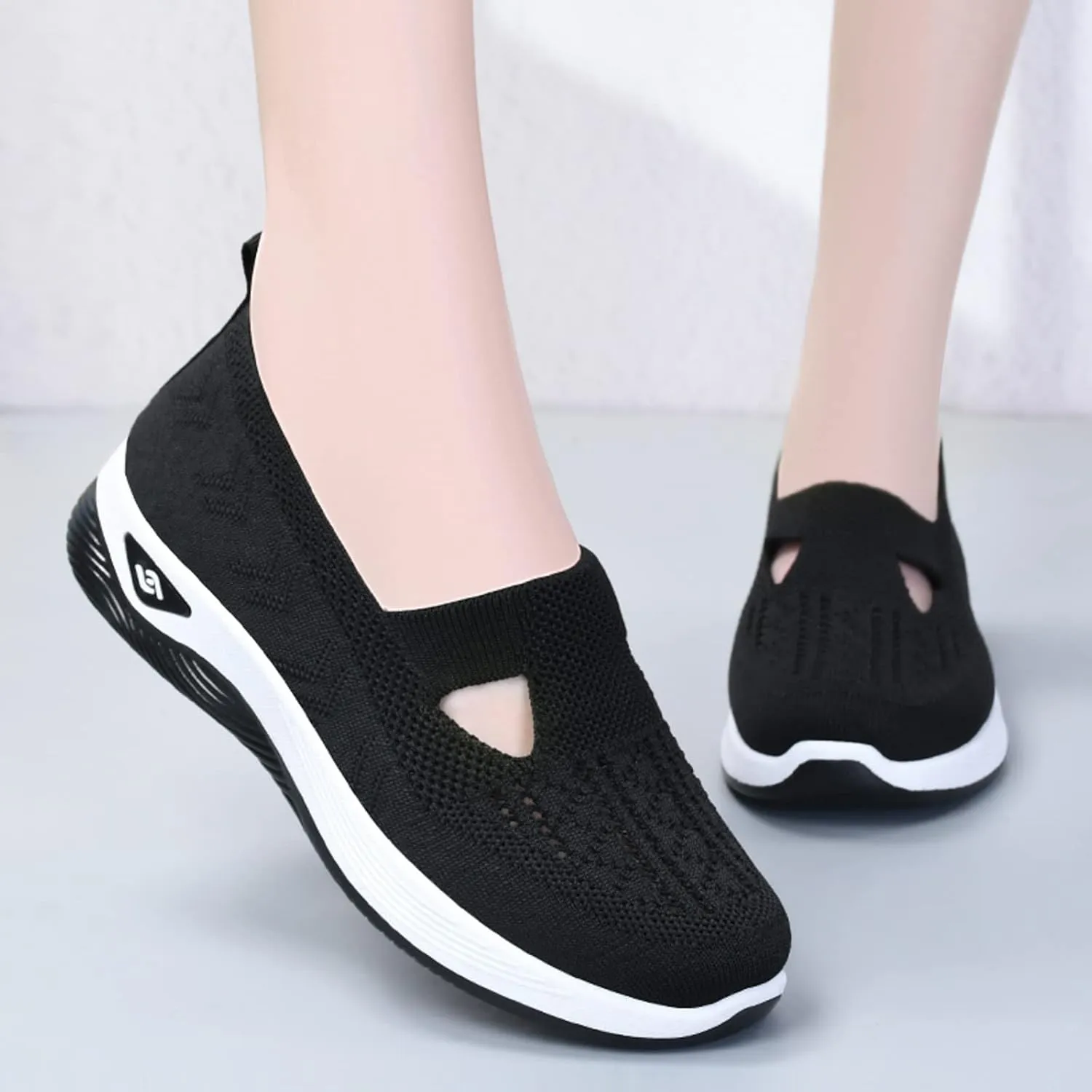 Womens Walking Shoes Sock Sneakers Knit Upper Non Slip Shoes Breathable Lightweight Mesh Platform Athletic Shoes