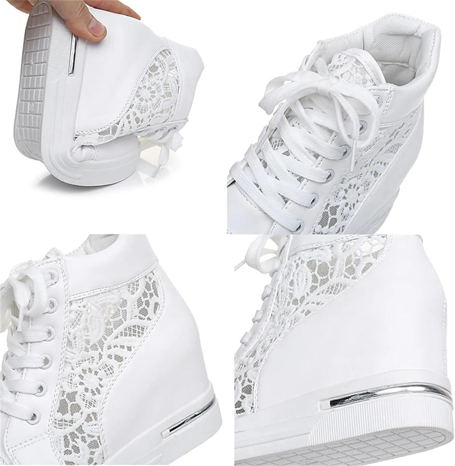 Womenyiaor Platform Hidden Heel Sneaker for Women, Women's Platform Wedge Sneakers Dressy Lace Up Shoes High Heeld High Top Sneakers Fashion Hidden Wedge Tennis Shoes Casual Canvas Shoes
