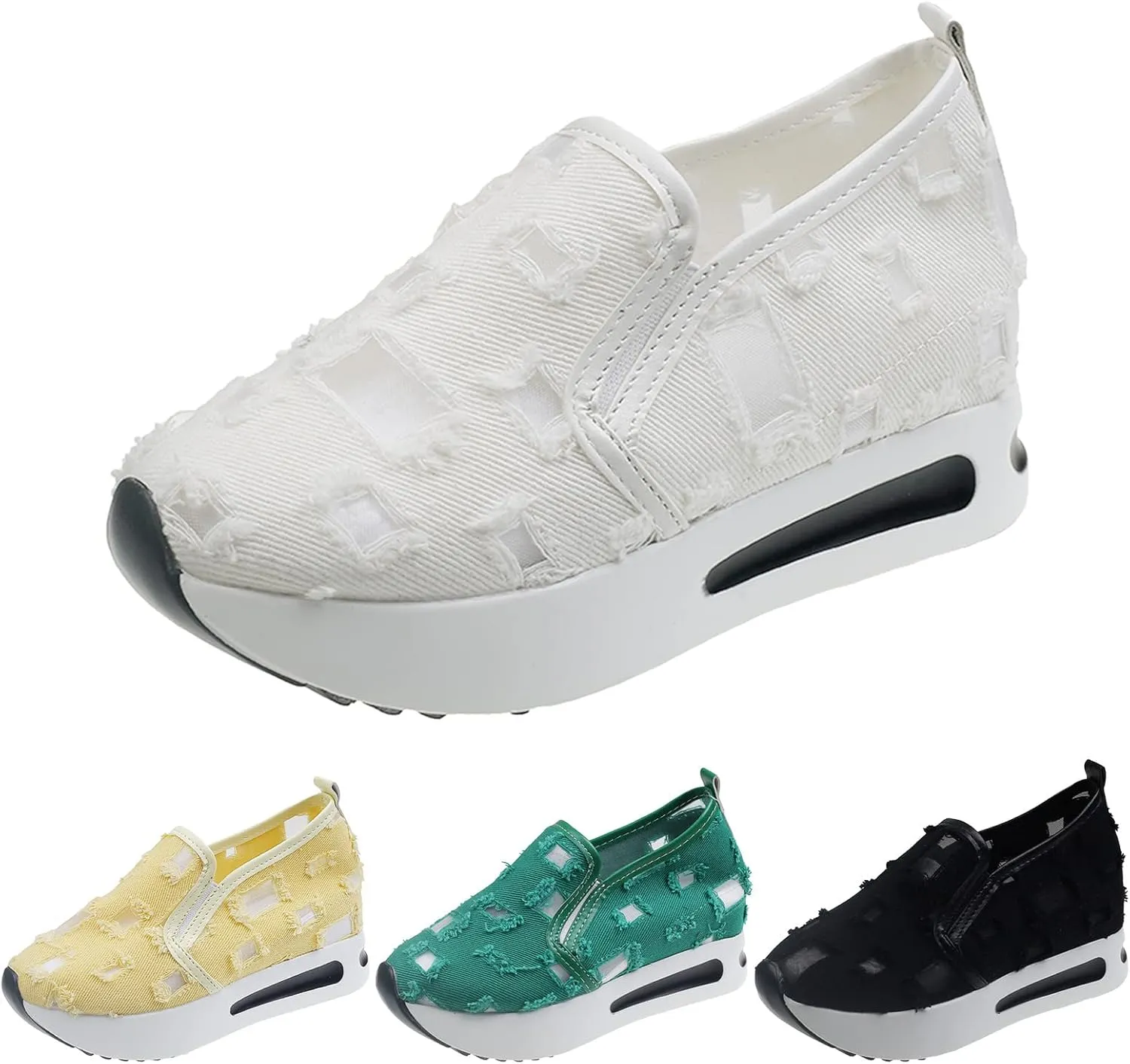 Womenyiaor Platform Wedge Sneakers for Women Dressy, Women's Fashion Sneakers 2024 Floral Embroidery Breathable Sheer Mesh High Heel Slip on Sneakers Casual Comfortable Walking Shoes