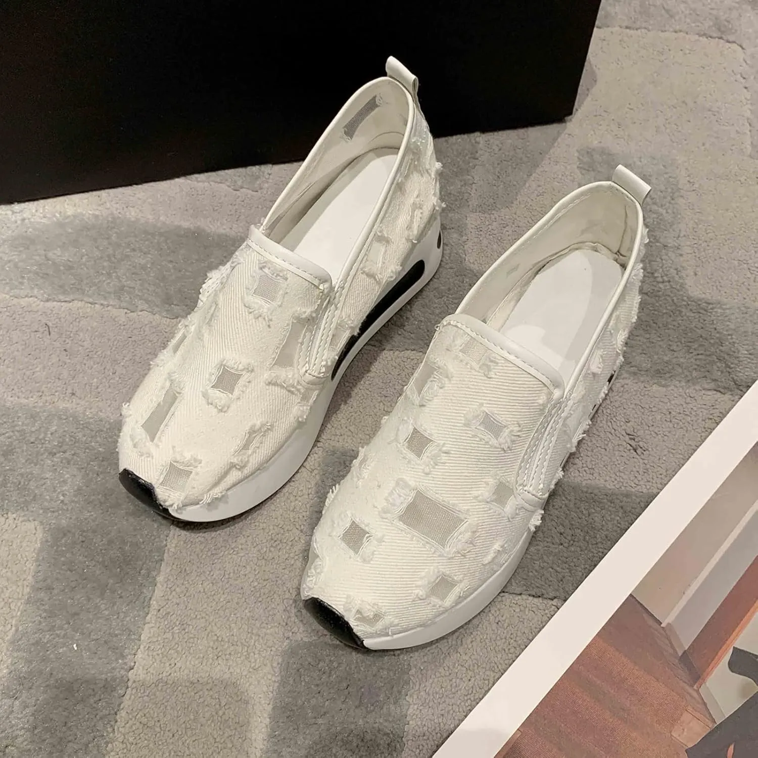 Womenyiaor Platform Wedge Sneakers for Women Dressy, Women's Fashion Sneakers 2024 Floral Embroidery Breathable Sheer Mesh High Heel Slip on Sneakers Casual Comfortable Walking Shoes