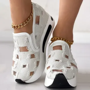 Womenyiaor Platform Wedge Sneakers for Women Dressy, Women's Fashion Sneakers 2024 Floral Embroidery Breathable Sheer Mesh High Heel Slip on Sneakers Casual Comfortable Walking Shoes