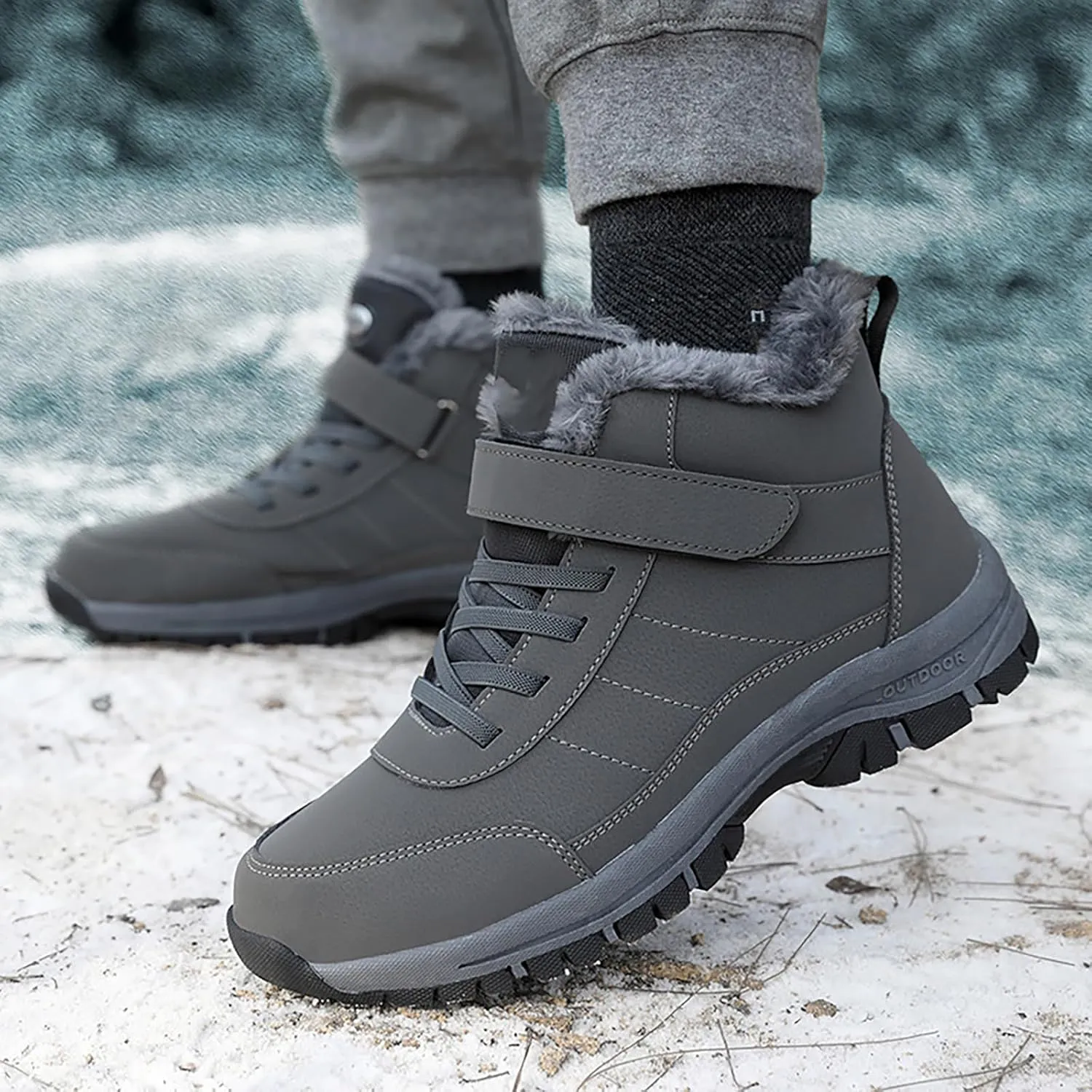Work Boots for Men Composite Hiking Sneakers Zip Up Fur Lined Women's Safety Toe Shoes Insulated Waterproof Work Shoes Non-Slip Hike Grounded Footwear