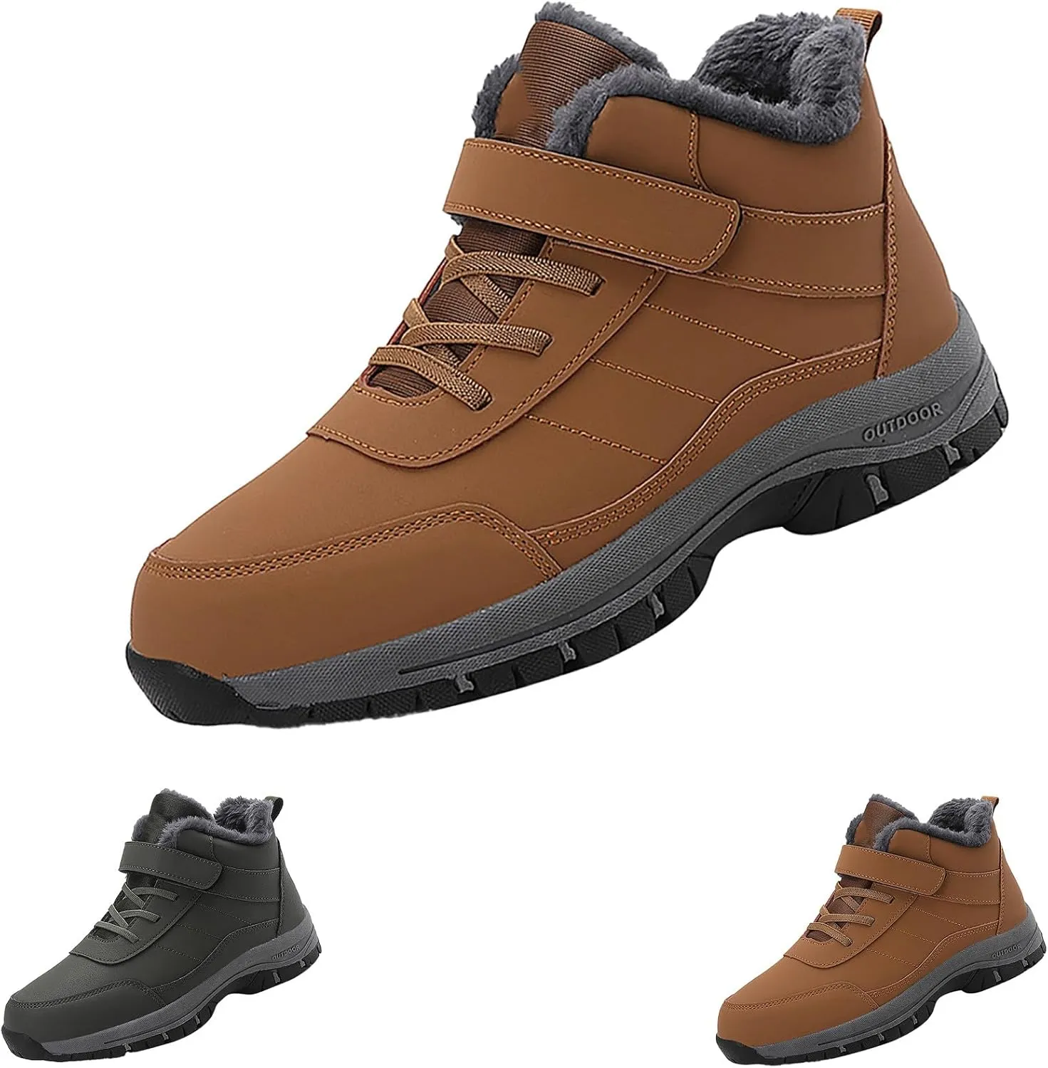 Work Boots for Men Composite Hiking Sneakers Zip Up Fur Lined Women's Safety Toe Shoes Insulated Waterproof Work Shoes Non-Slip Hike Grounded Footwear