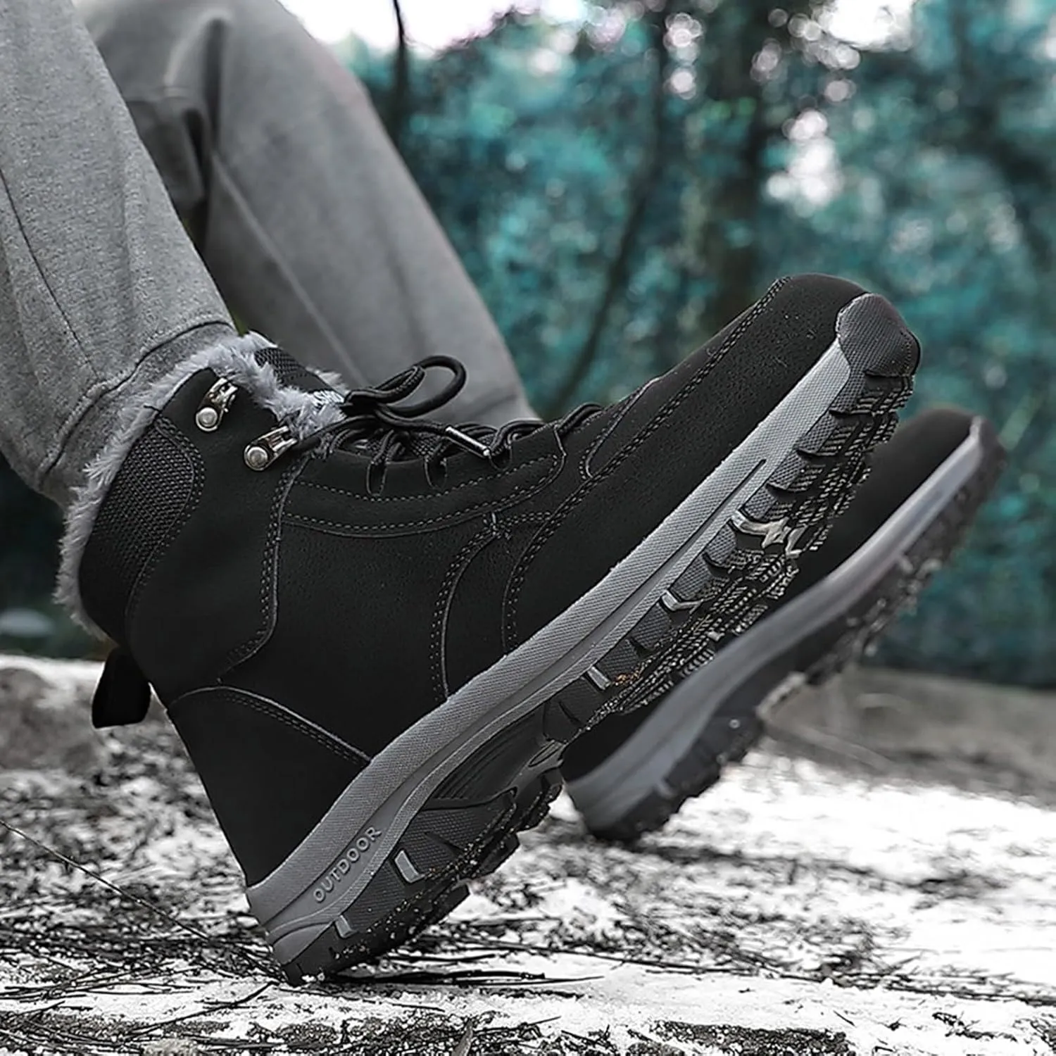 Work Boots for Men Soft Toe Hiking Sneakers Fur Lined Ankle Boot Womens Safety Toe Shoes Comfortable Mid Waterproof Outdoor Botas Lightweight Hike Grounded Footwear