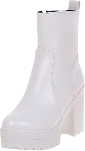 Yck-SAiWed Winter Platform Boots for Women Fashion Lug Sole Ankle Boots Dressy Round Toe Chunky Block Heel Go Go Boots with Side Zipper