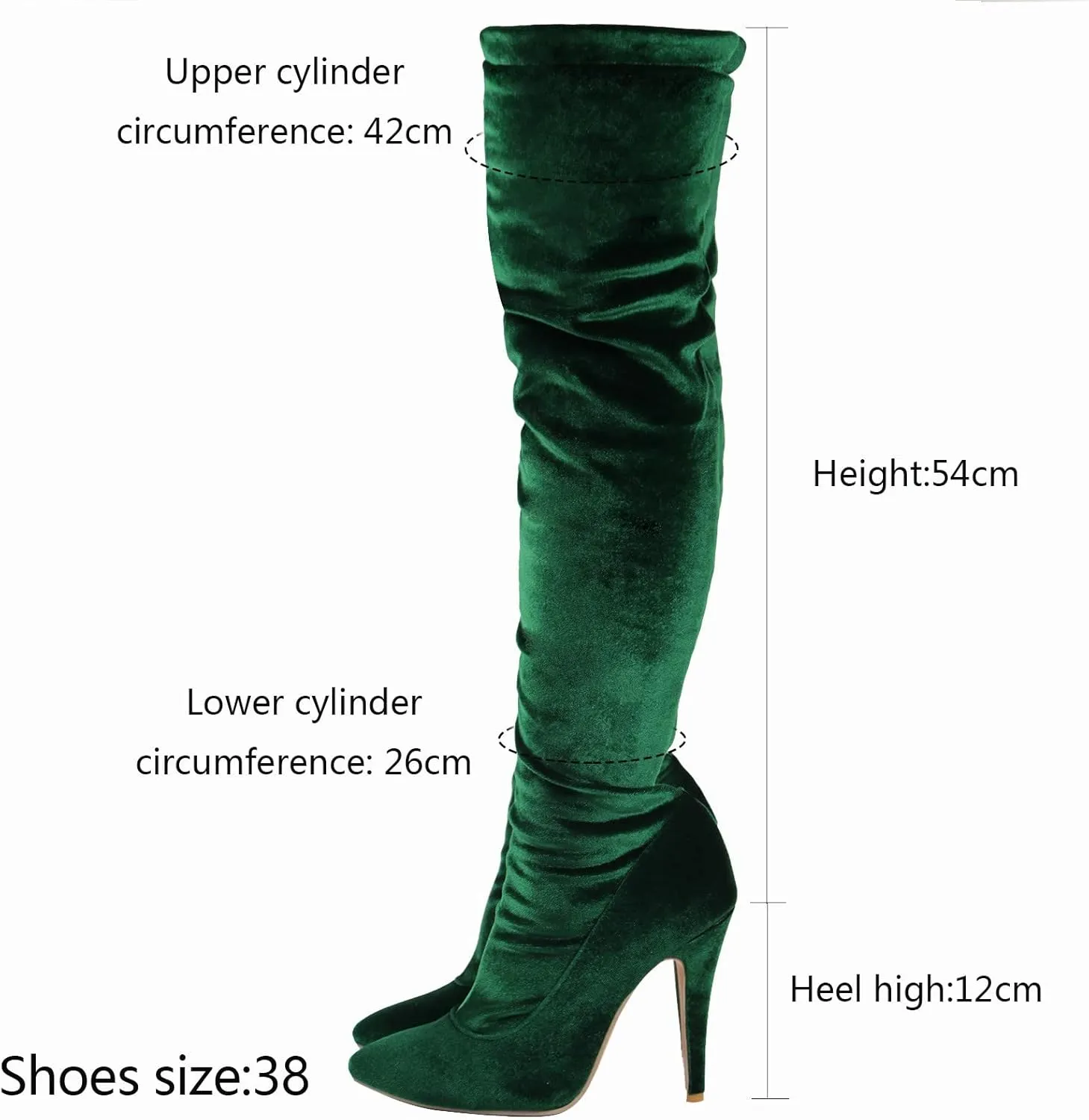 Yck-SAiWed Womens Sexy High Heel Boots Pointed Toe Velvet Over the Knee Boots Halloween Christmas Club Party Thigh High Boots