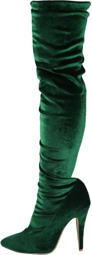 Yck-SAiWed Womens Sexy High Heel Boots Pointed Toe Velvet Over the Knee Boots Halloween Christmas Club Party Thigh High Boots