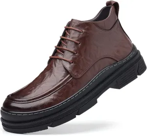 Zeberfi Men's Pleated Leather Dress Oxfords Boots,Fashion Casual Winter Fleece-Lined Chukka Boot,Retro Comfortable Round Toe Lace Up Motorcycle Combat Booties