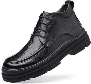 Zeberfi Men's Pleated Leather Dress Oxfords Boots,Fashion Casual Winter Fleece-Lined Chukka Boot,Retro Comfortable Round Toe Lace Up Motorcycle Combat Booties