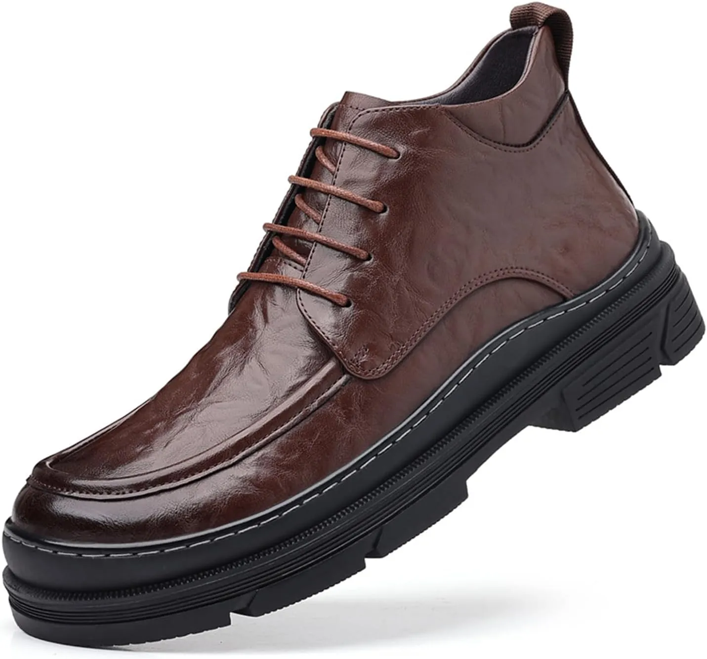 Zeberfi Men's Pleated Leather Dress Oxfords Boots,Fashion Casual Winter Fleece-Lined Chukka Boot,Retro Comfortable Round Toe Lace Up Motorcycle Combat Booties