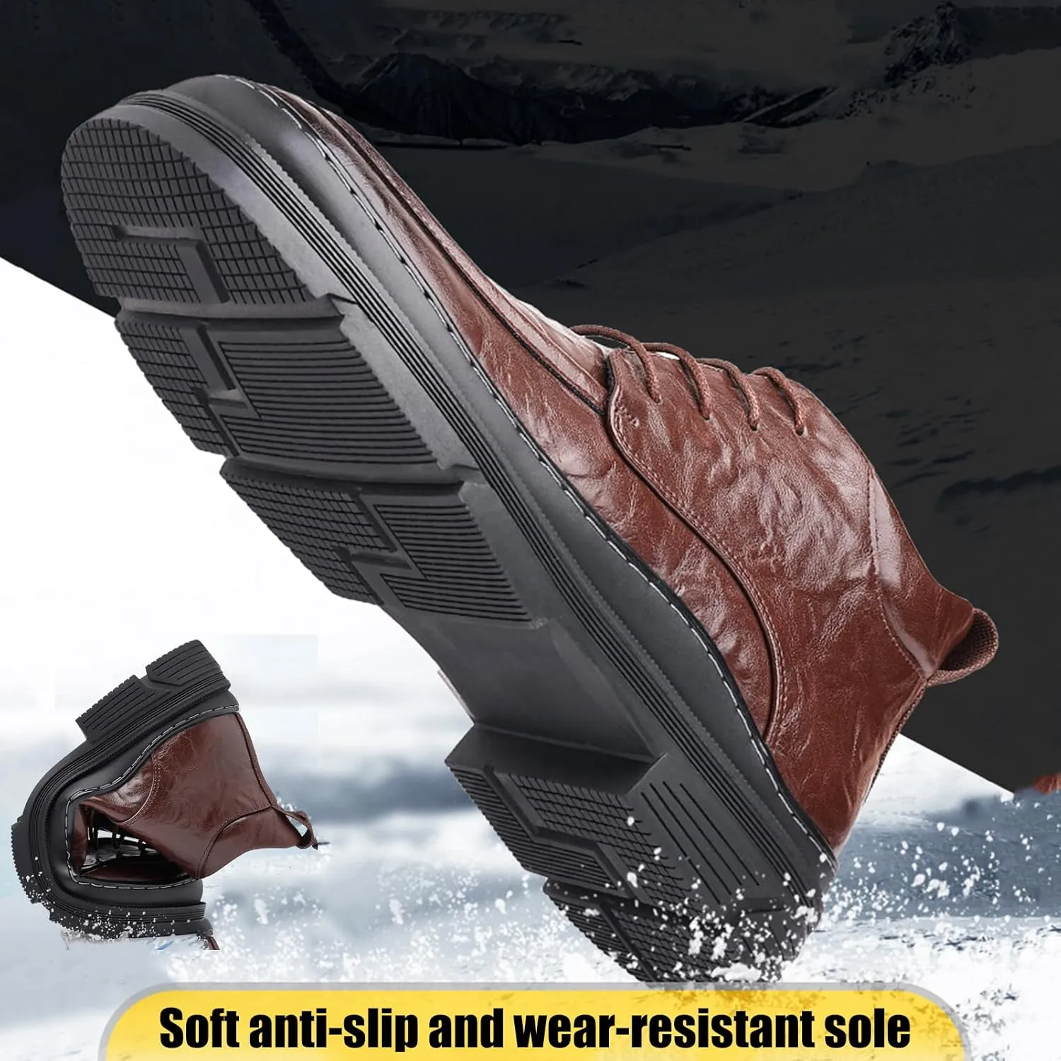 Zeberfi Men's Pleated Leather Dress Oxfords Boots,Fashion Casual Winter Fleece-Lined Chukka Boot,Retro Comfortable Round Toe Lace Up Motorcycle Combat Booties