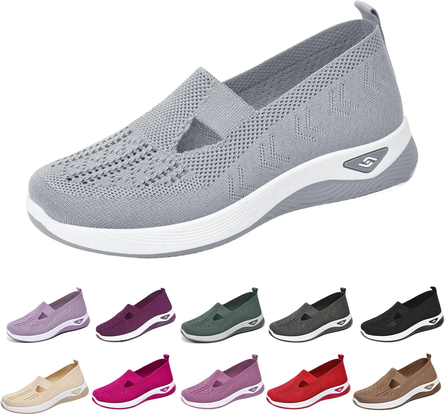 ZWRXW Orthopedic Flats for Women Lightweight Comfortable Arch Support Sneaker Breathable Knitted Soft Non-Slip Mesh Up Footwear Woven Work Walking Shoe