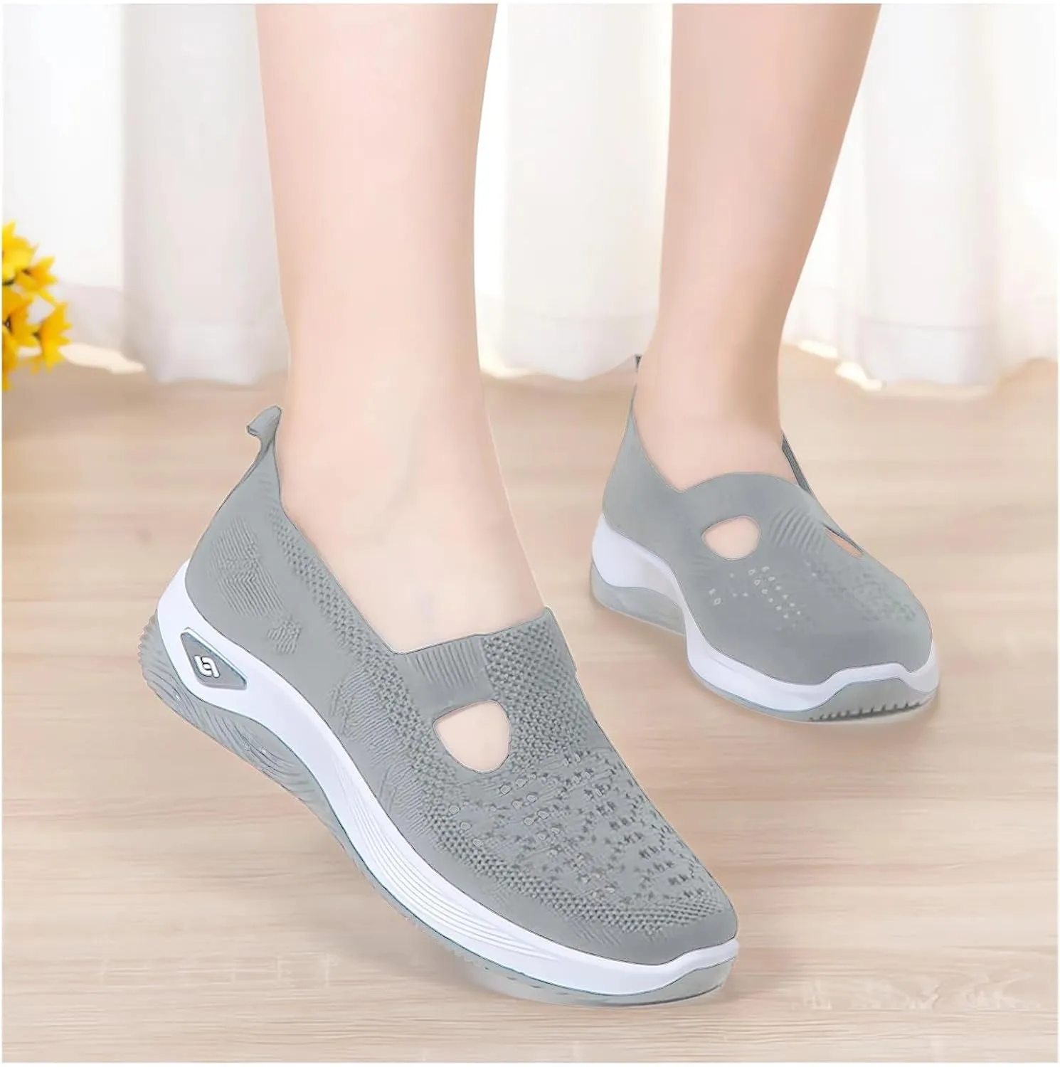 ZWRXW Orthopedic Flats for Women Lightweight Comfortable Arch Support Sneaker Breathable Knitted Soft Non-Slip Mesh Up Footwear Woven Work Walking Shoe